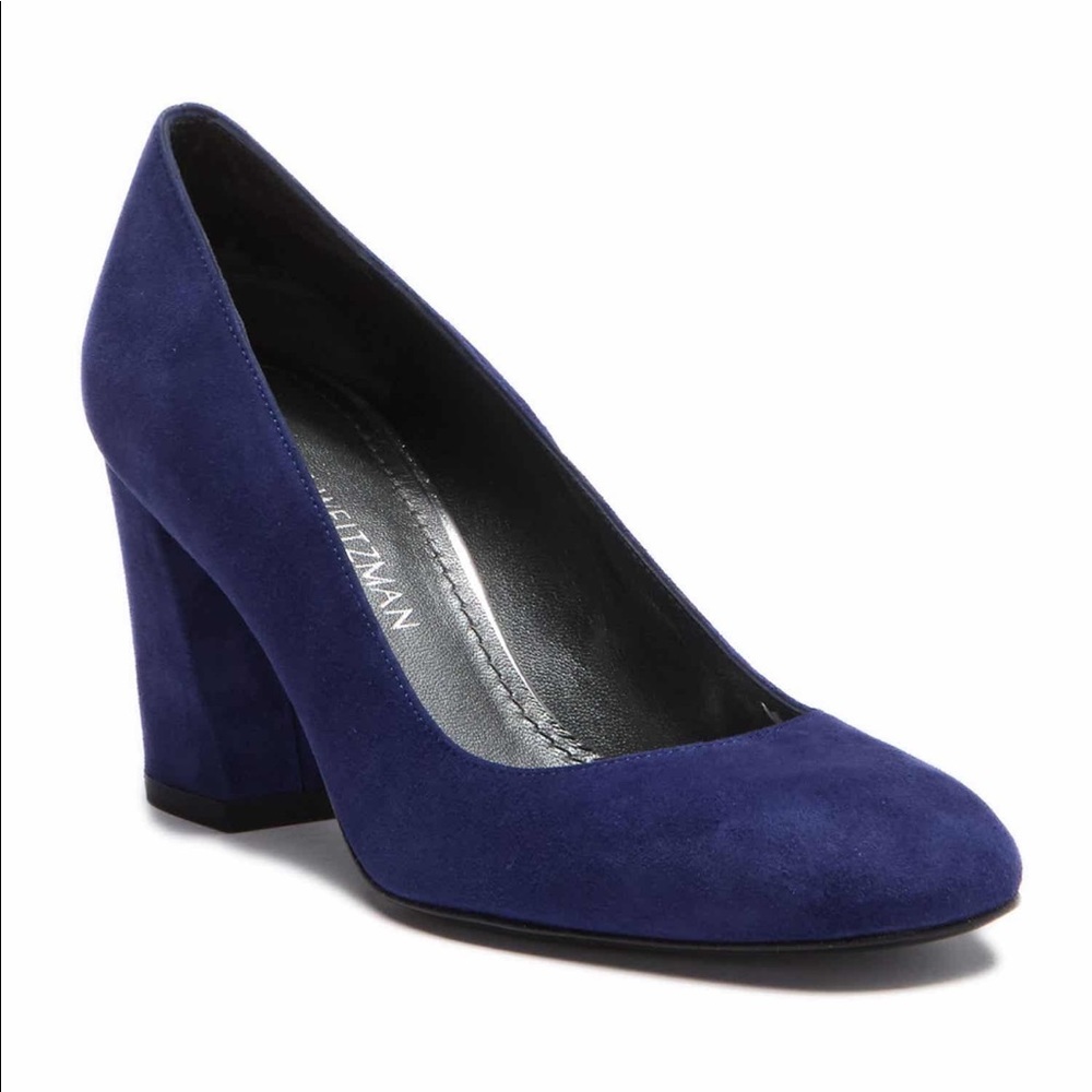 Stuart Weitzman Blue Suede Pump Block Heel